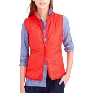 J. Crew red orange quilted zip-up vest size L